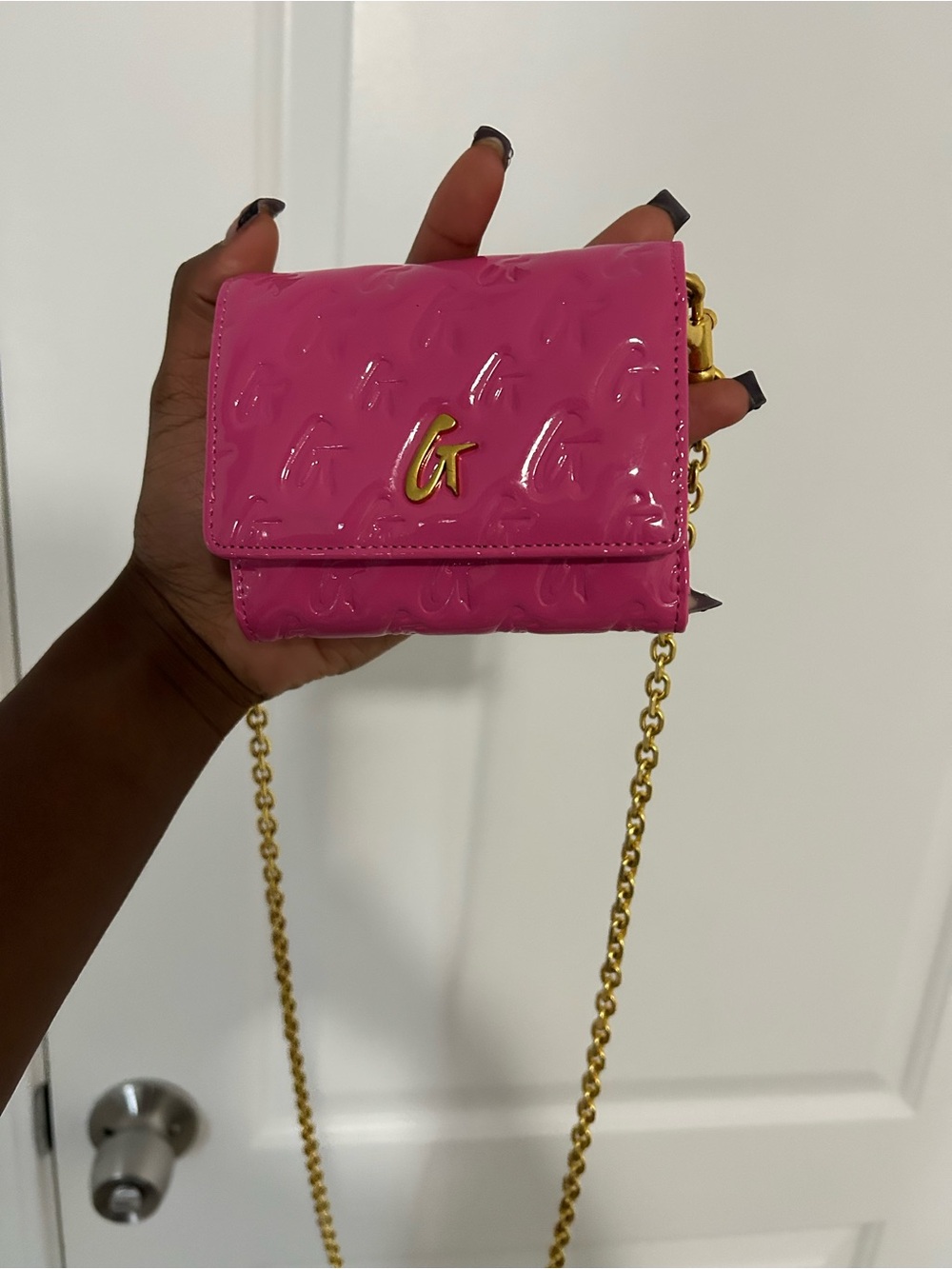 Glamaholic Hot Pink Patent Mini Crossbody with Gold Chain